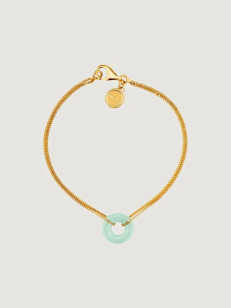Pulsera de plata 925 bañada en oro amarillo de 18K con aventurina verde