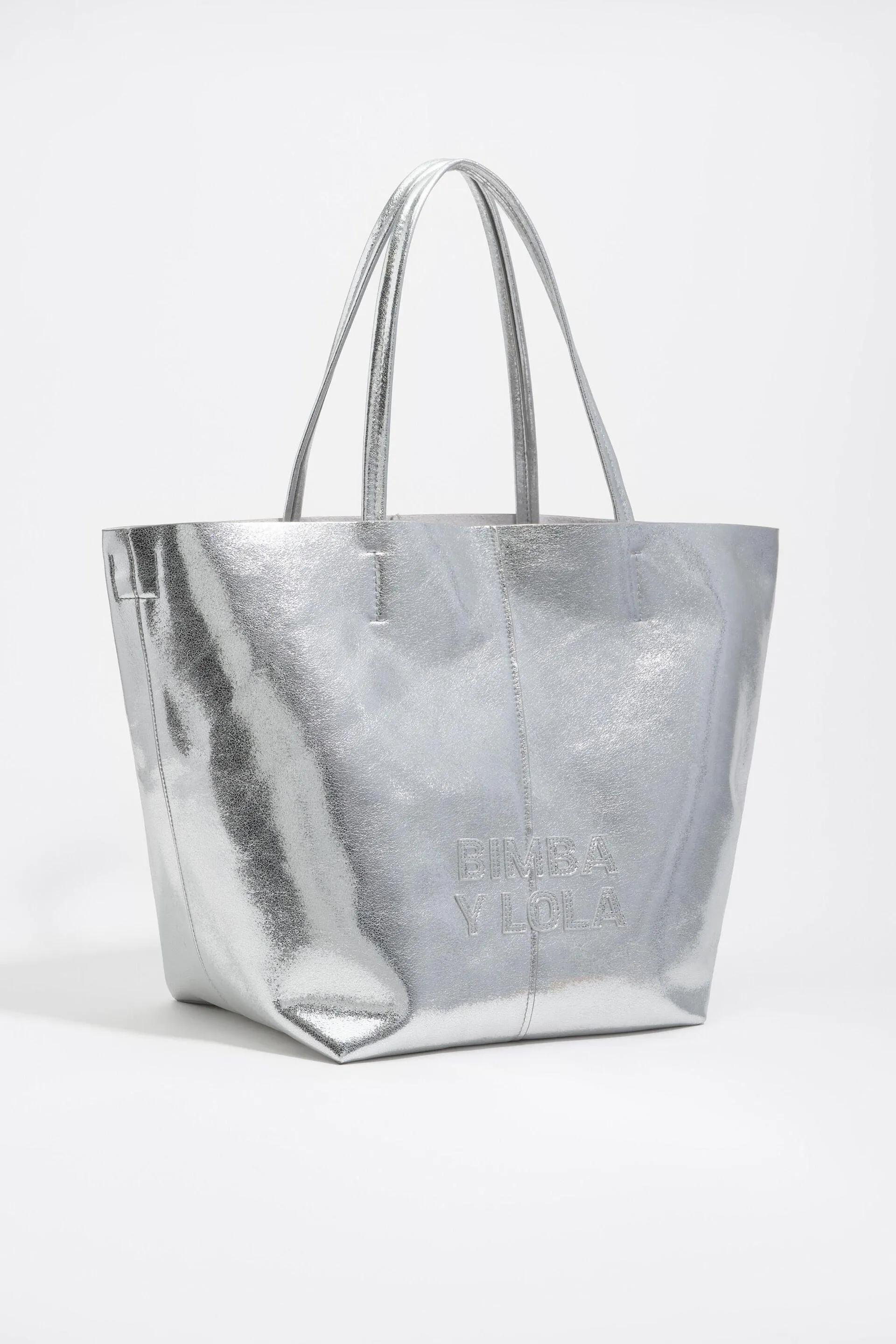 Bolso shopper grande piel plata