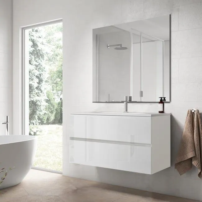 Mueble de baño con lavabo y espejo Zoe blanco 100 cm