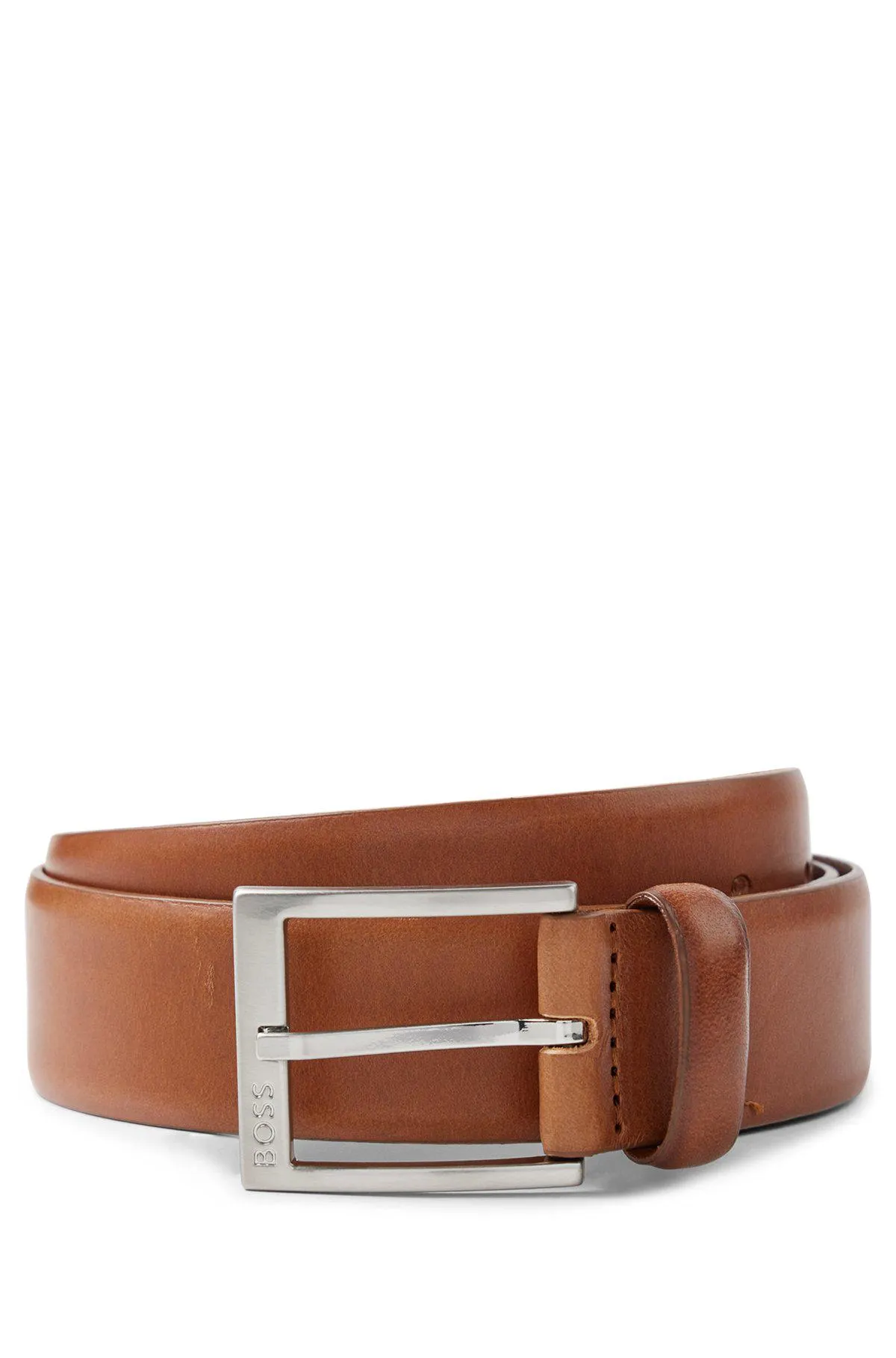 Cinturón de piel italiana con hebilla plateada