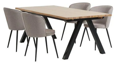 NEW YORK L210 cm rovere naturale + 4 RISSKOV grigio chiaro