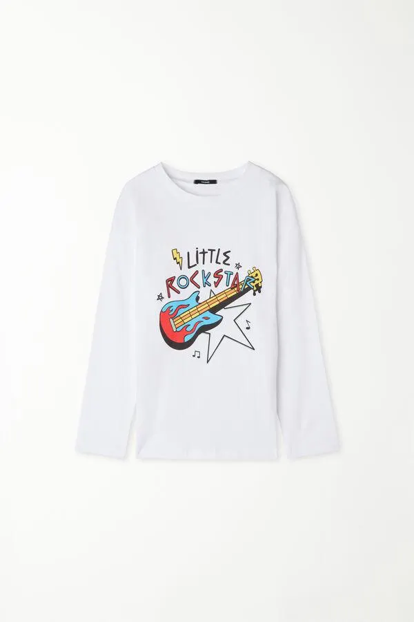 Camiseta de Manga Larga con Cuello Redondo de Algodón con Estampado