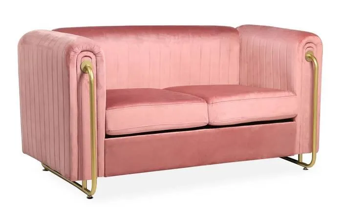 Edward art deco sofá de 2 plazas con marco de metal dorado y terciopelo rosa