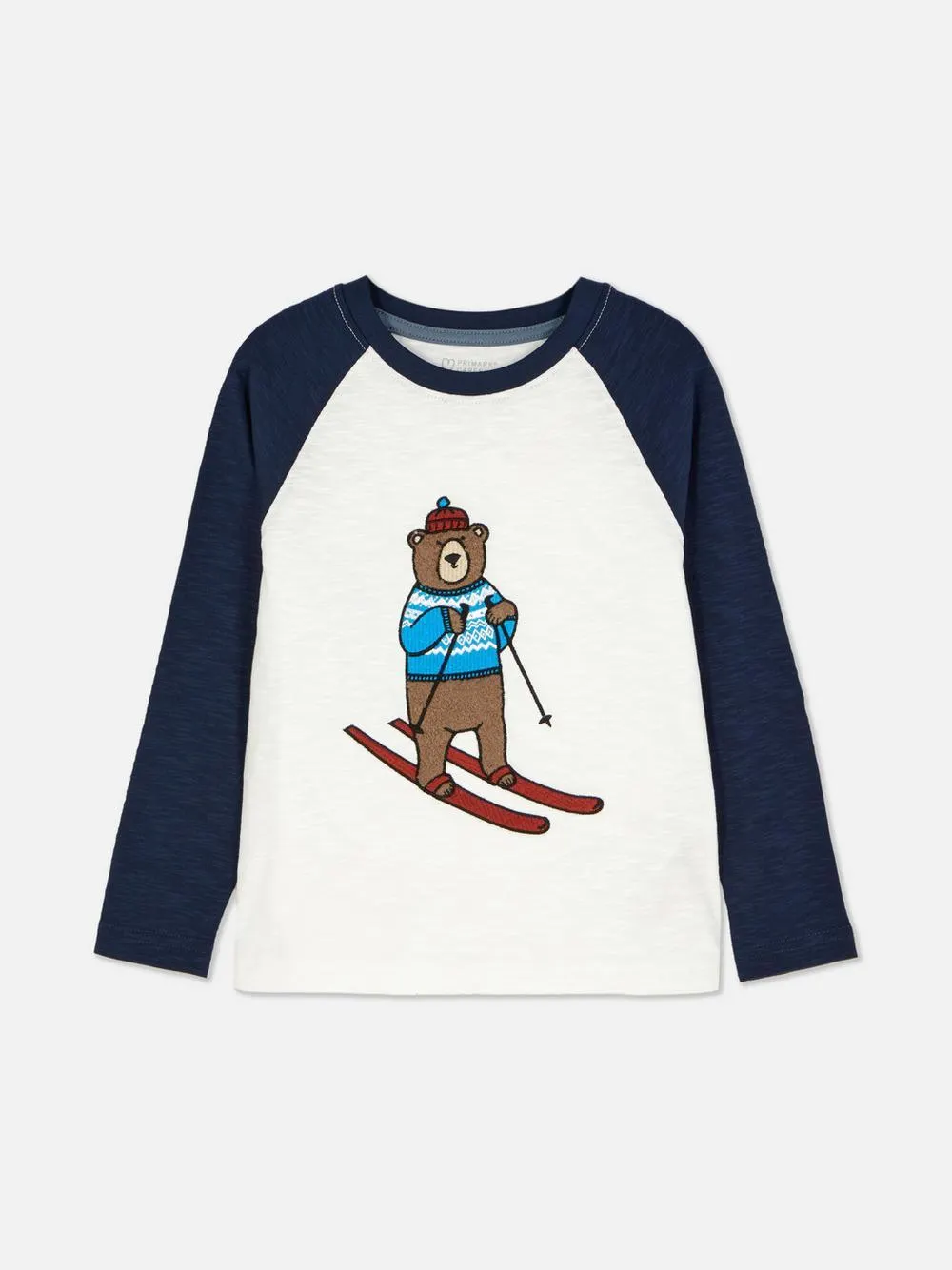 T-shirt met raglanmouwen en skiënde beer