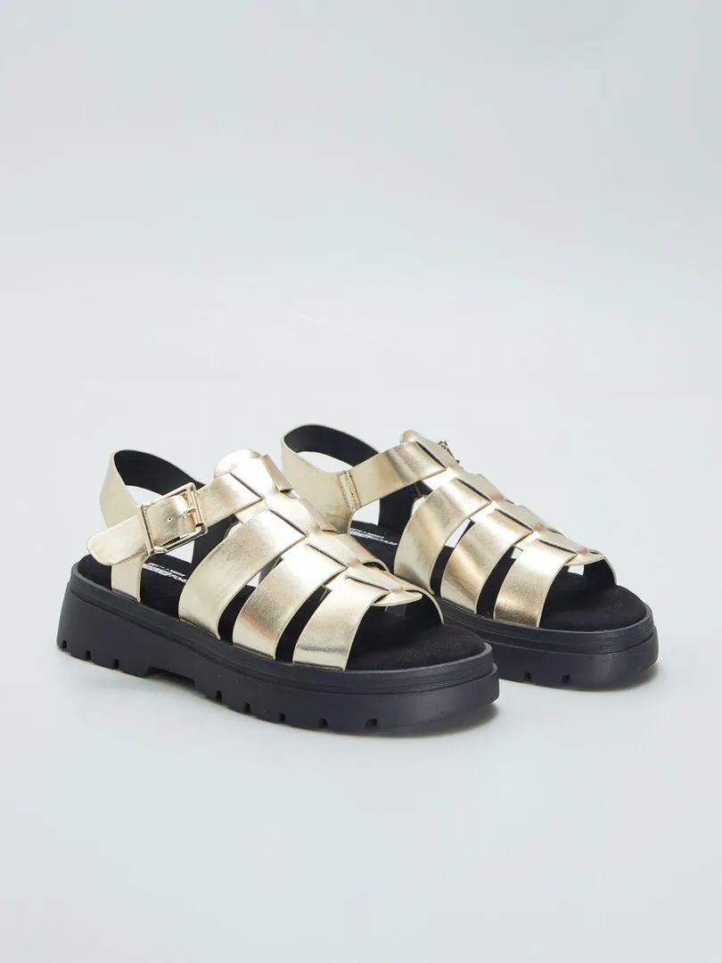 Sandalias doradas con suela gruesa - BEIGE