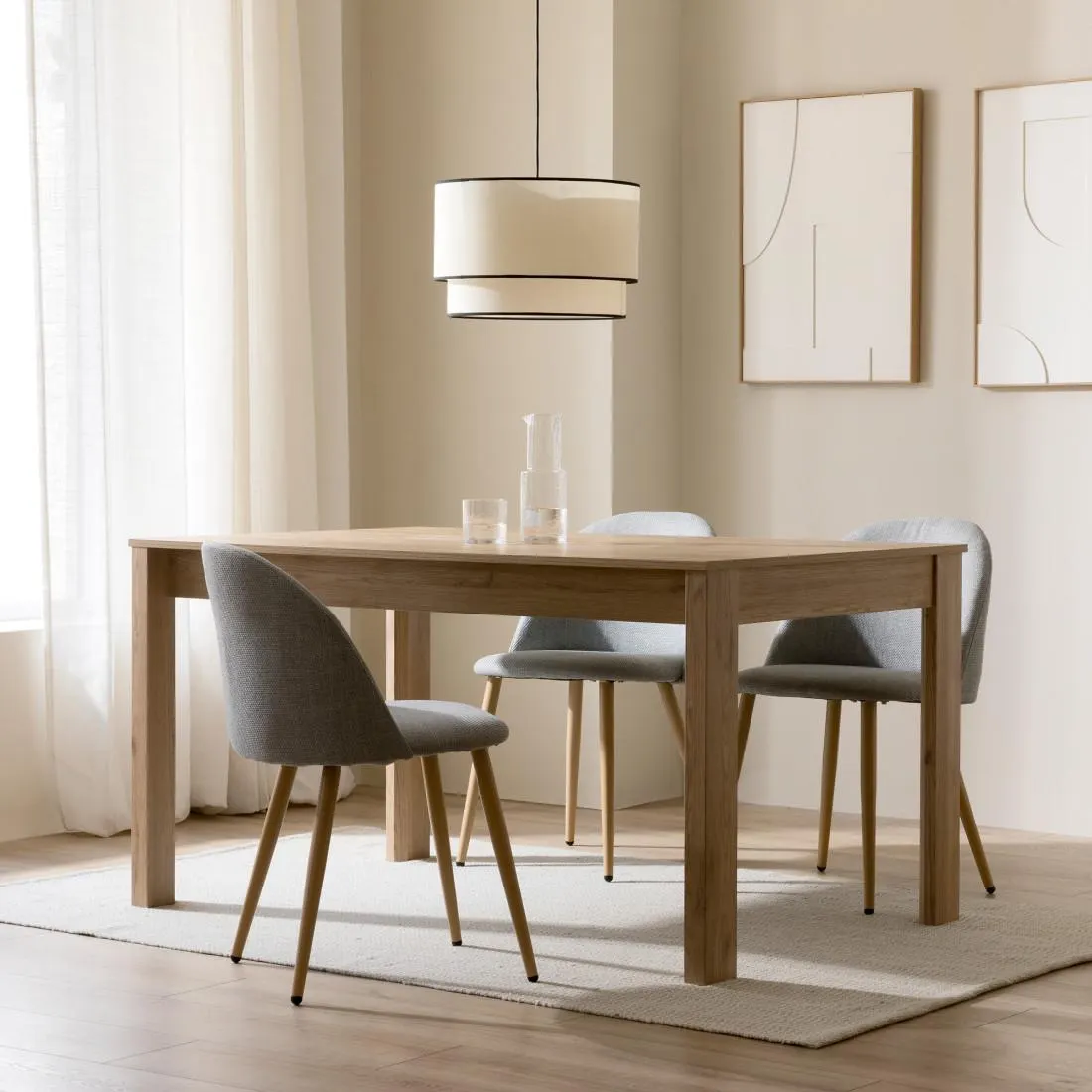 Mesa de comedor extensible rectangular natural 140