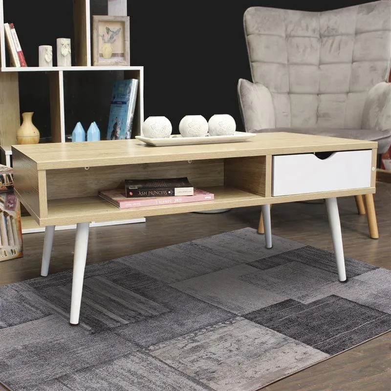 Mesa de centro Mulhacén Basik Line 1 cajón+hueco abierto roble/blanco 42x100x50 cm