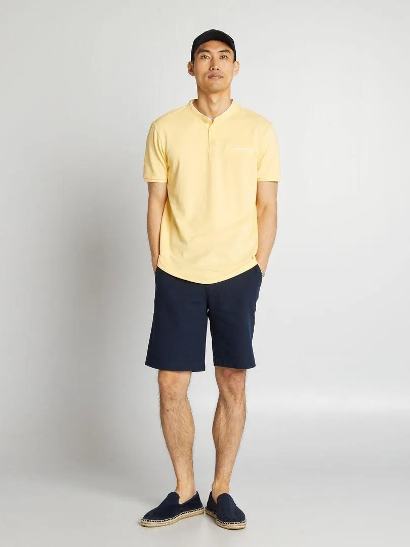 Polo de piqué algodón con cuello mao - AMARILLO