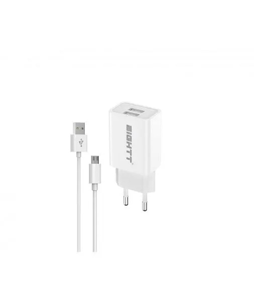 CARGADOR EIGHTT SMARTPHONE TABLET 5V 2X2.4A CON CABLE MICRO USB 1.2M