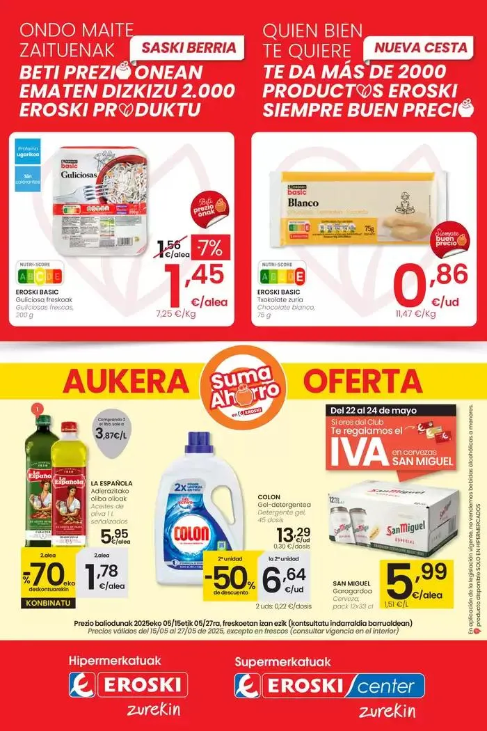 Catálogo de AUKERA OFERTA HIPERMERKATUAK EROSKI 15 de mayo al 27 de mayo 2025 - Página 1
