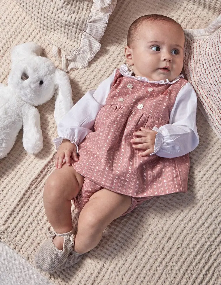 Vestido Estampado De Villela Con Mangas De Popelin Coral Claro