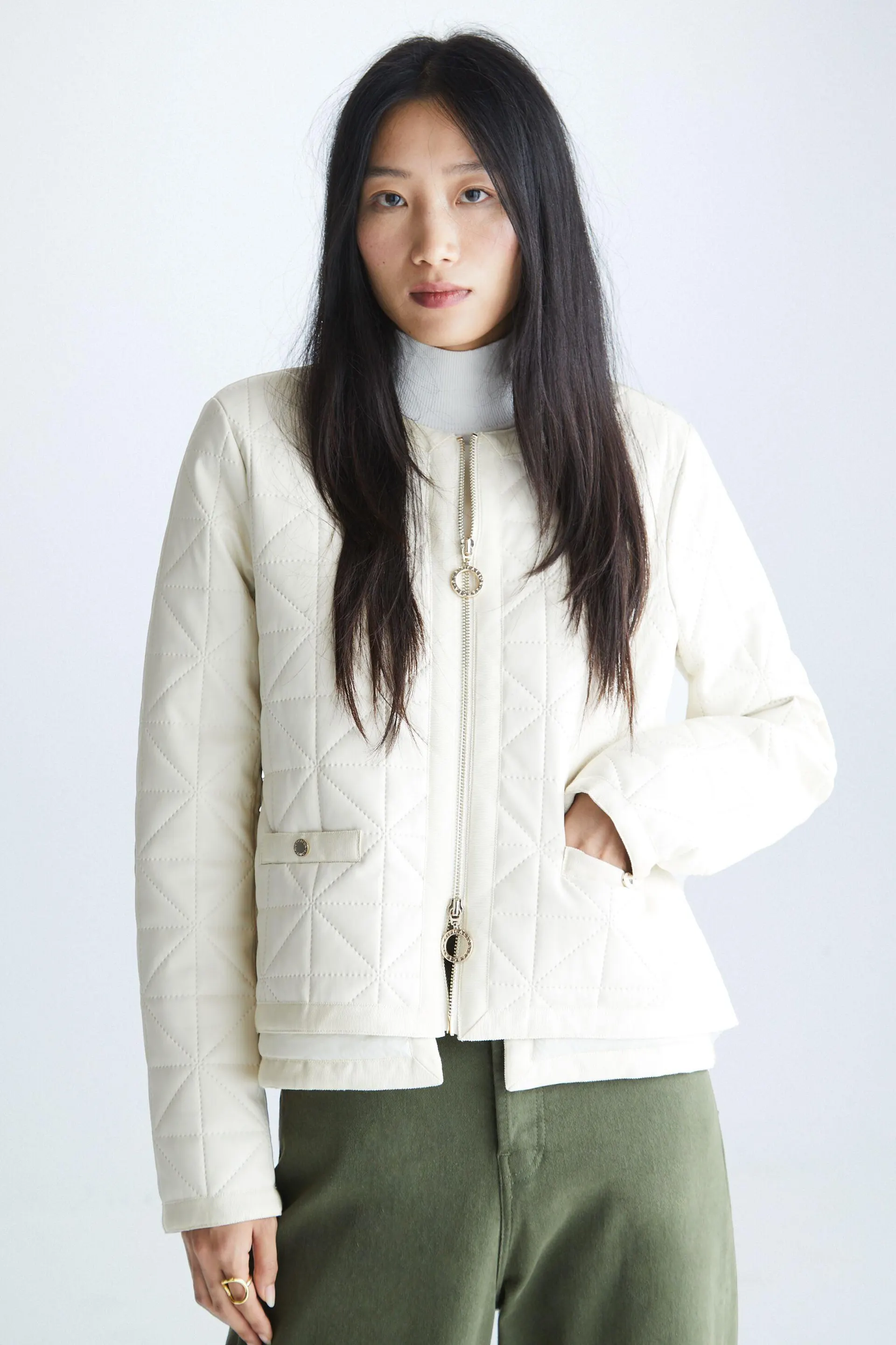 Chaqueta recta ecopiel acolchado Origami