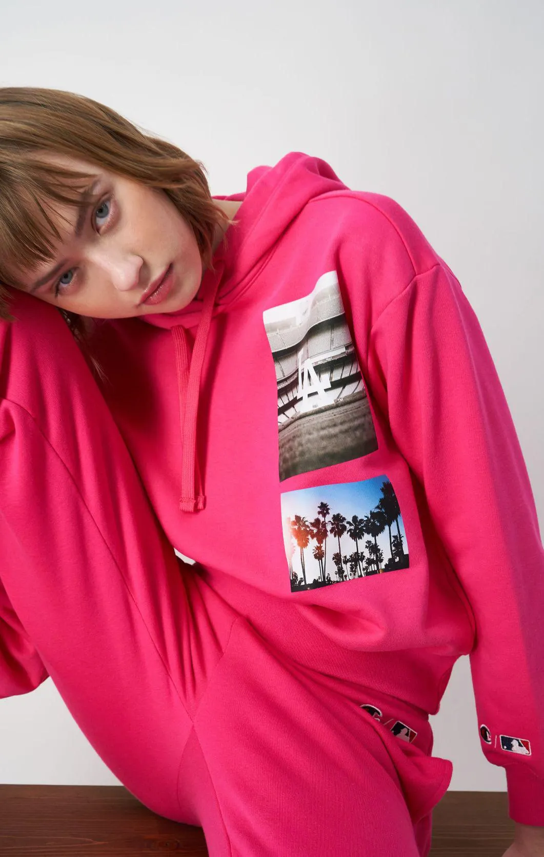 Fuchsia Sudadera con capucha de felpa gruesa MLB