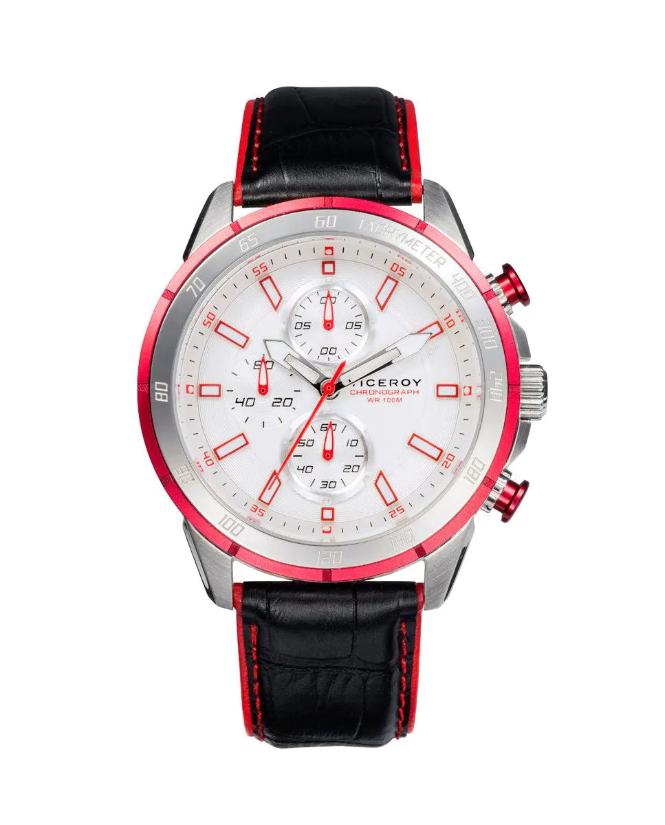 Reloj de hombre Heat cronógrafo de acero y aluminio rojo con correa de piel
