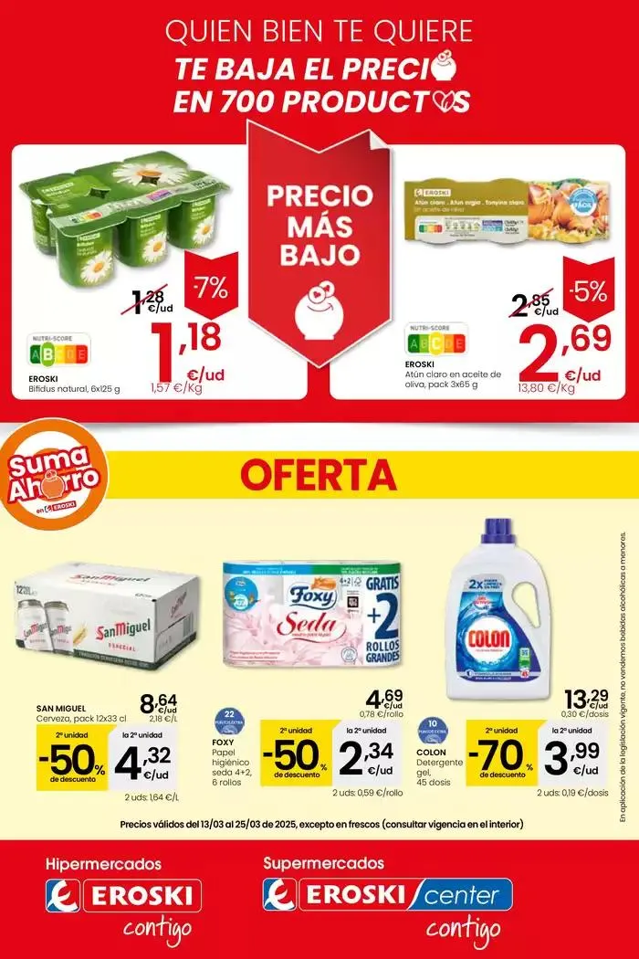 Catálogo de Precio más bajo HIPERMERCADOS EROSKI 13 de marzo al 26 de marzo 2025 - Página 1