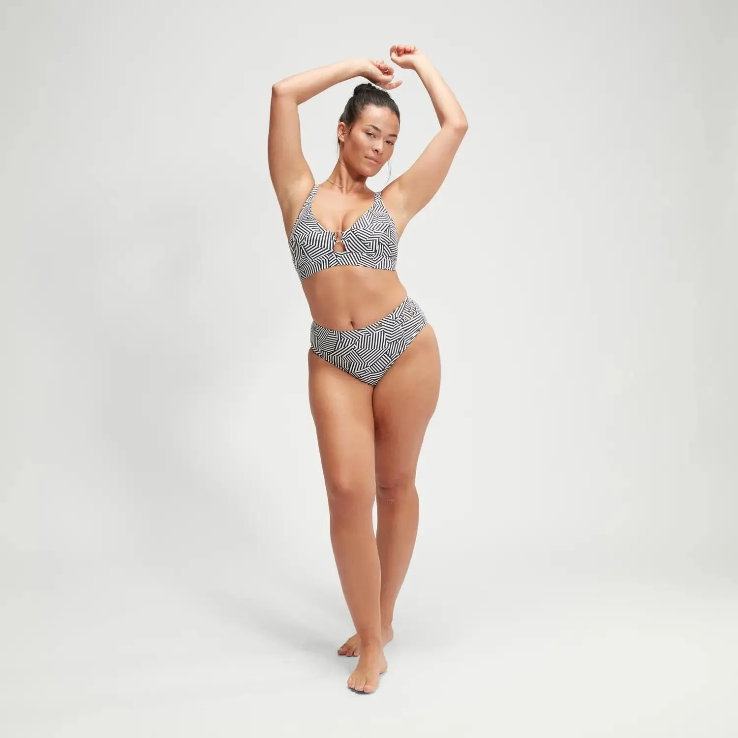 Top de bikini de triángulo moldeador estampado para mujer, negro/blanco