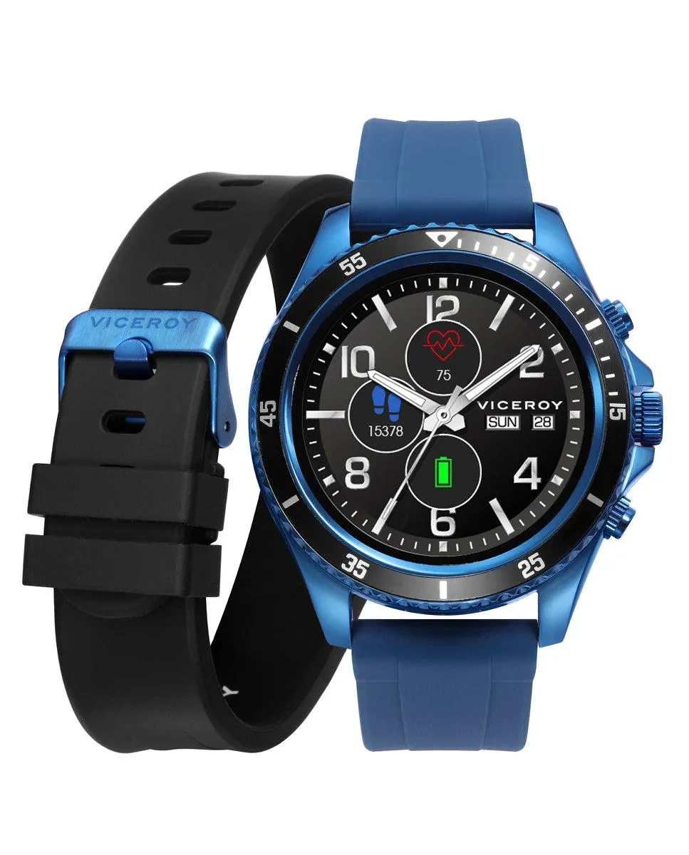 Smartwatch de hombre SmartPro con caja de acero y correa de silicona azul