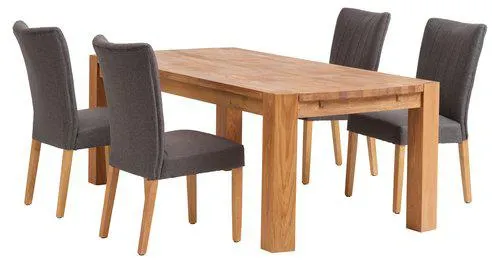 Mesa OLLERUP L200 roble + 4 sillas NORDRUP gris