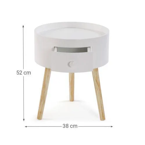 Mesa Auxiliar Blanca con Patas de Madera 21810102