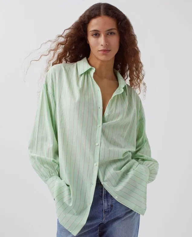 Camisa túnica de algodón green stripe