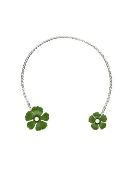 Choker ajustable Santorini de flores verde olivo ajustable en plata