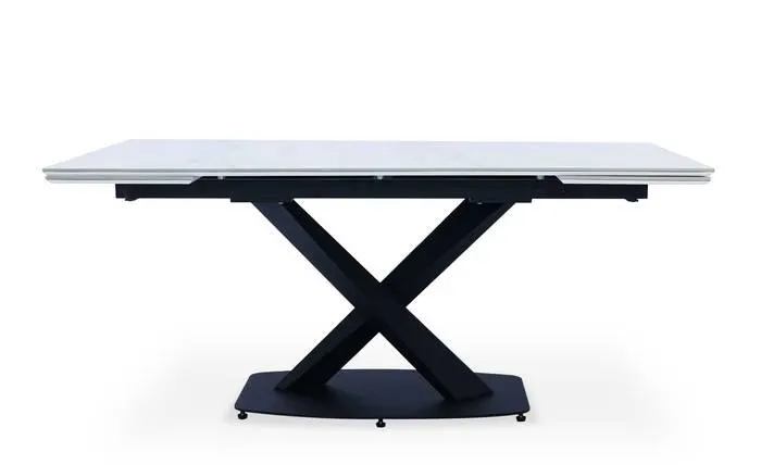 Valorane mesa extensible moderna Cerámica efecto mármol blanco Patas negras