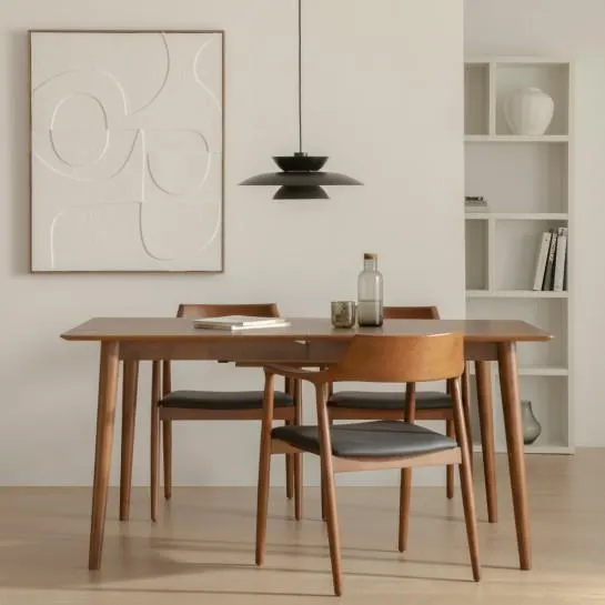 Mesa de comedor extensible rectangular de chapa de nogal y madera maciza 160