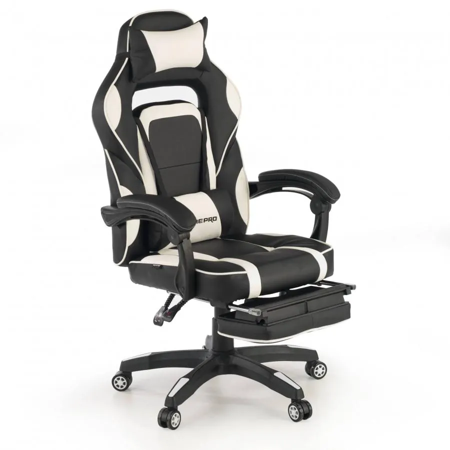 Silla Gaming con Reposapies Logan, brazos sincron - Blanco