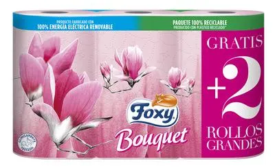 Papel higienico Foxy 4 unidades bouquet + 2 rollos grandes