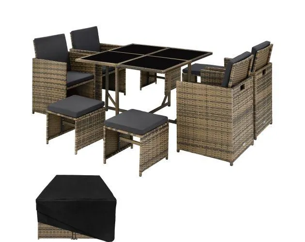 Conjunto de ratán bilbao 4+4+1 funda protectora, marrón