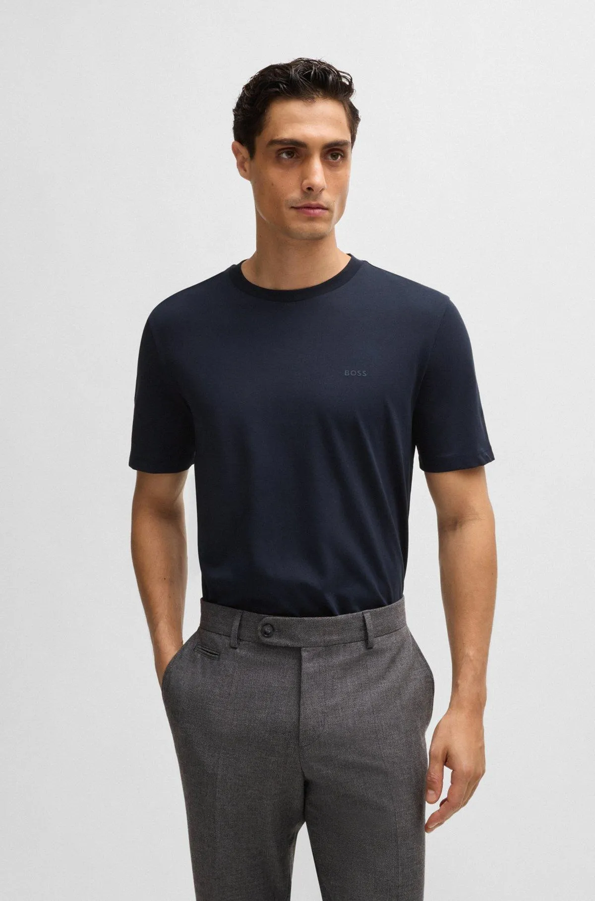 Camiseta de punto de algodón con logo estampado de goma