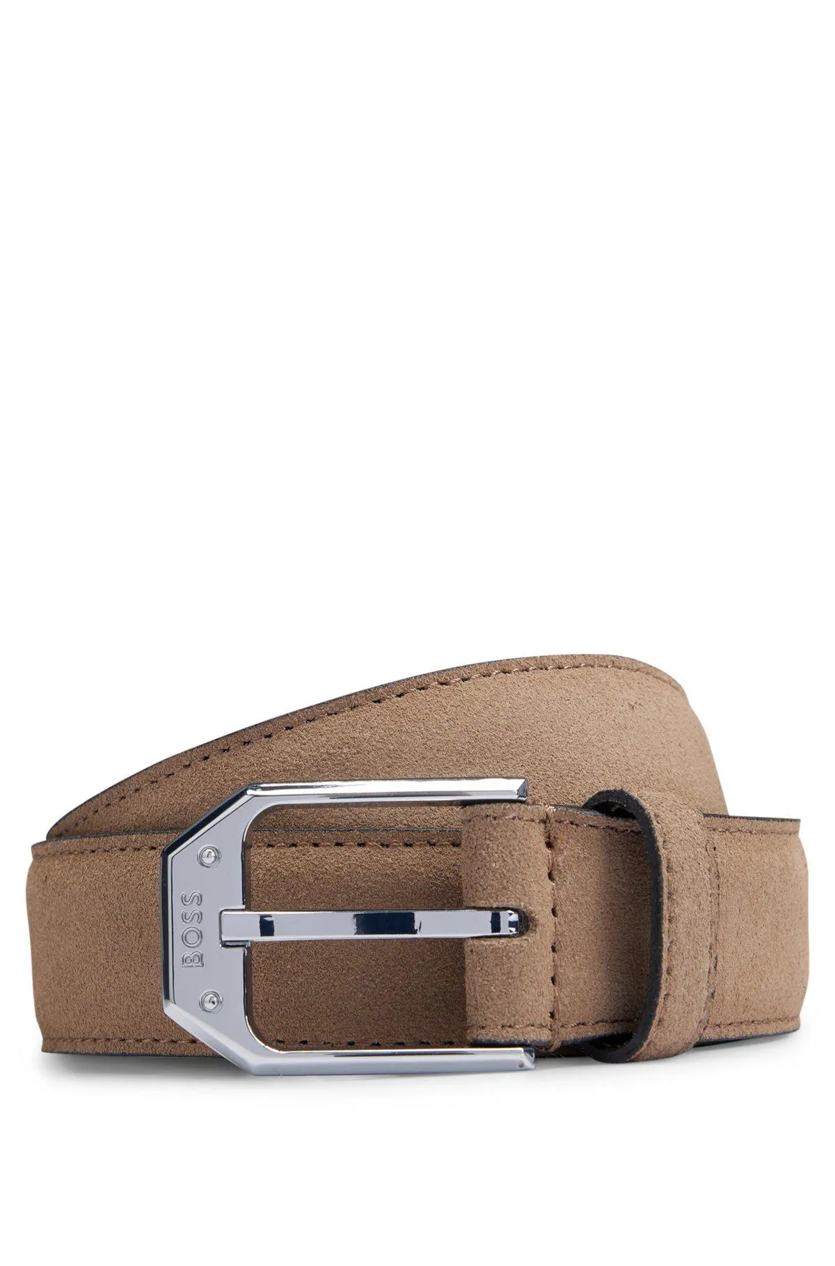 Cinturón de ante fabricado en Italia con hebilla angular de la marca