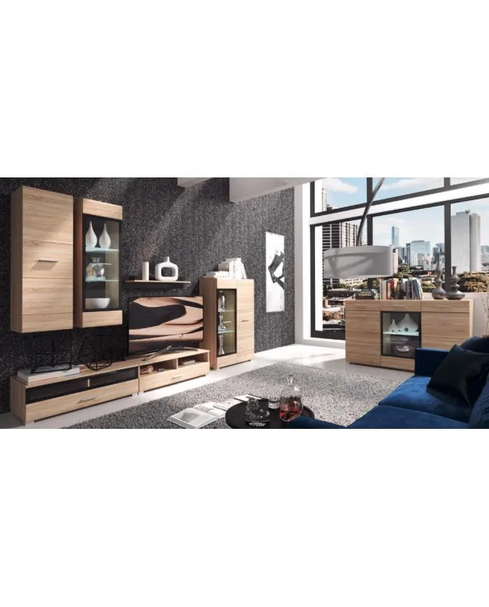 Salón modular en lineas modernas en color roble