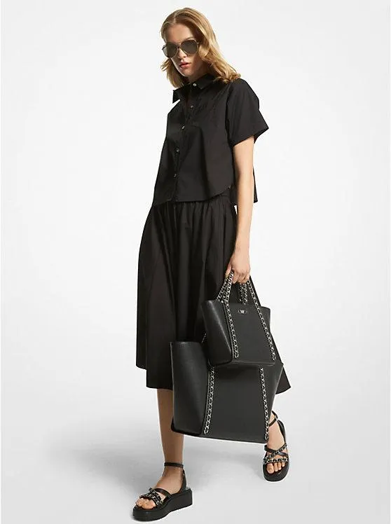 Falda midi con bajo tipo pañuelo de popelina elástica de algodón orgánico