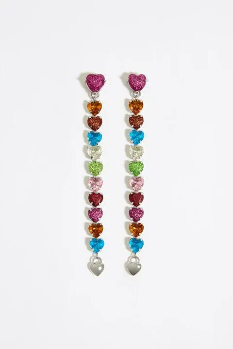 Pendientes corazones multicolores cristal y purpurina