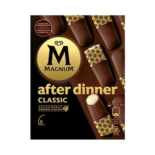 MAGNUM After dinner classic de Frigo Helado de vainilla cubierto de chocolate con leche 8 x 35 ml.