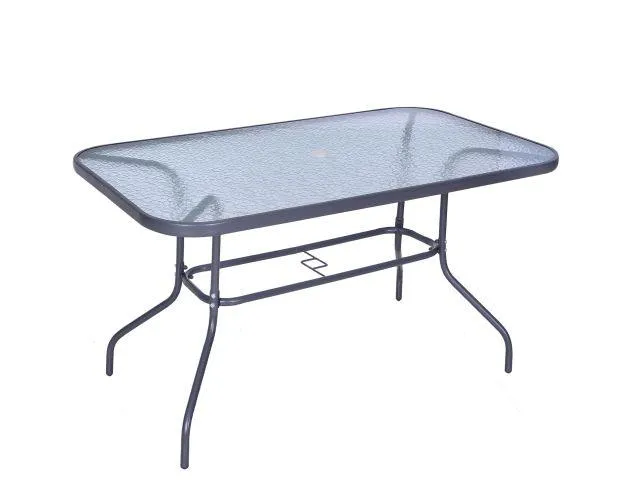 Mesa de jardín rectangular metal, vidrio templado color gris 140x80x70 cm