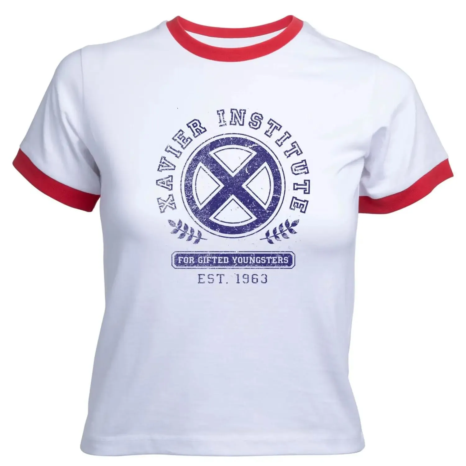 X-Men Xavier Institute For Gifted Youngsters Women's Cropped Ringer T-Shirt - White Red