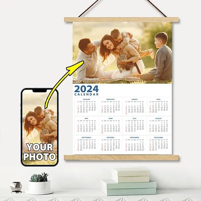 Pósteres personalizados con calendario 2024 con perchas, impresiones en lienzo y póster para pared, póster personalizado de 30x40cm/12''x16''