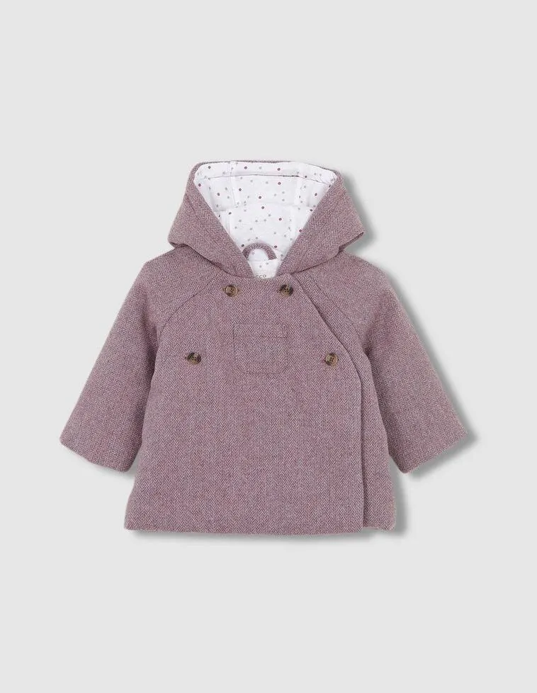 Abrigo De Espiga Con Capucha Con Doble Botonadura Rosa Oscuro
