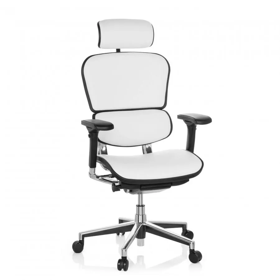 Silla Ergonómica Ergohuman piel natural, con reposacabezas - Blanco