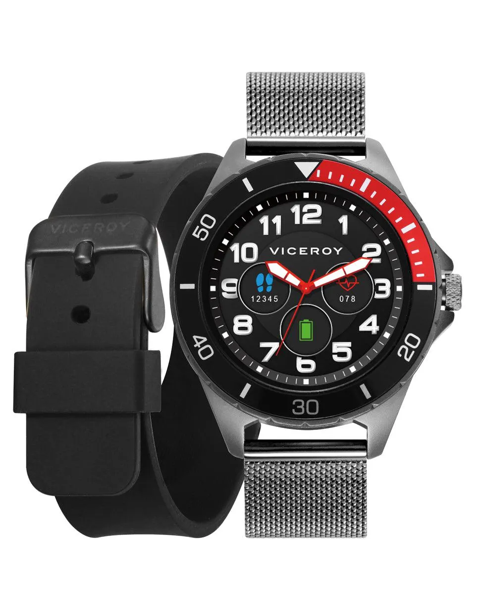 Smartwatch infantil Smartpro con malla milanesa Ip gris y correa adicional de silicona negra