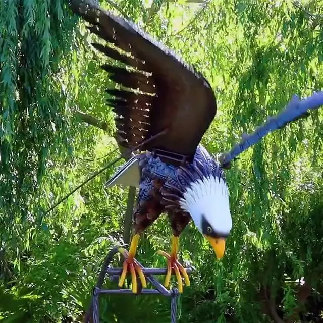 Águila de arte de jardín, búho de metal, decoración de estaca de jardín, decoración de pájaros a prueba de viento y óxido, decoración de pájaros, decoración de pájaros, balancín de águila de metal, jardín, decoración de estaca de jardín