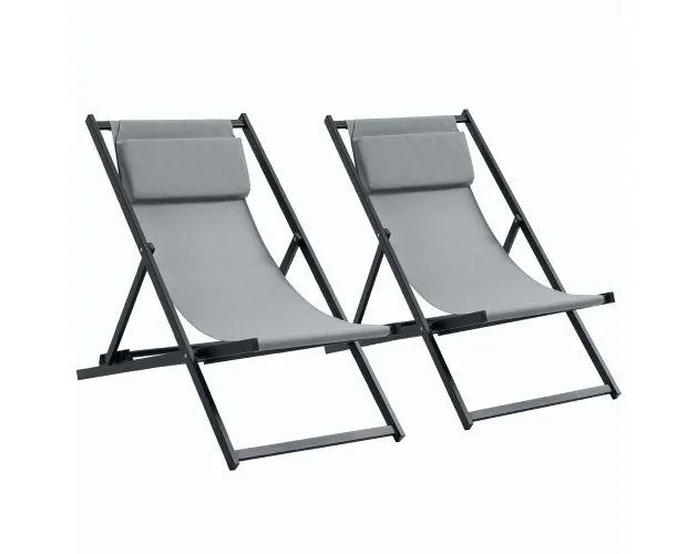 2 Tumbonas Plegables Aluminio, Texteline Gris Oscuro 58x96.5x91.5 cm