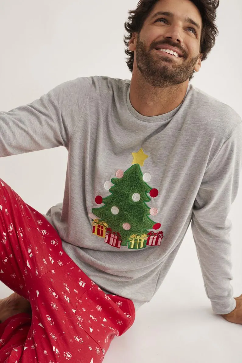 PIJAMA PANTALÓN LARGO PUÑO CON CAMISETA MANGA LARGA INTERLOCK PERCHADO INTERIOR