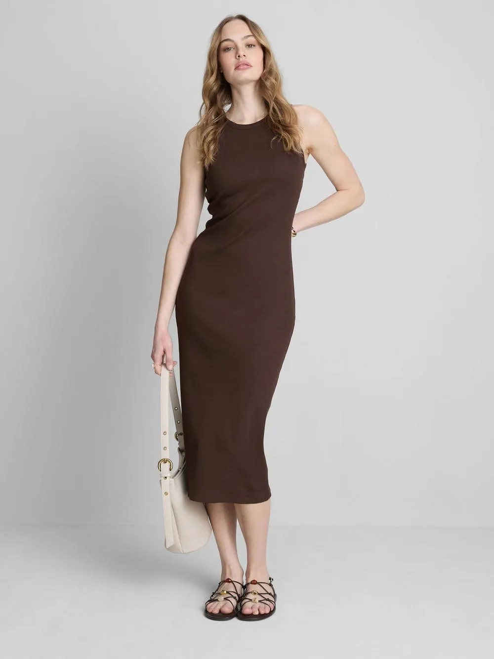 Vestido midi de canalé con sujetador incorporado