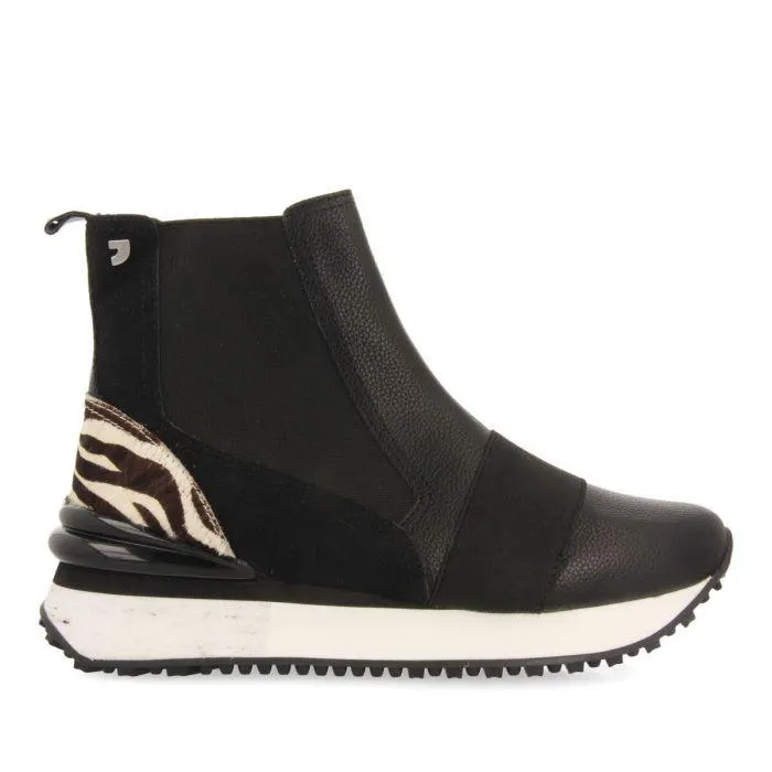 Harbin women's black chelsea boot-style sneakers with animal print