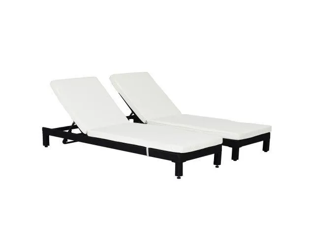 Set de 2 tumbonas de ratán 196x65x22 cm estructura de acero, rota pe