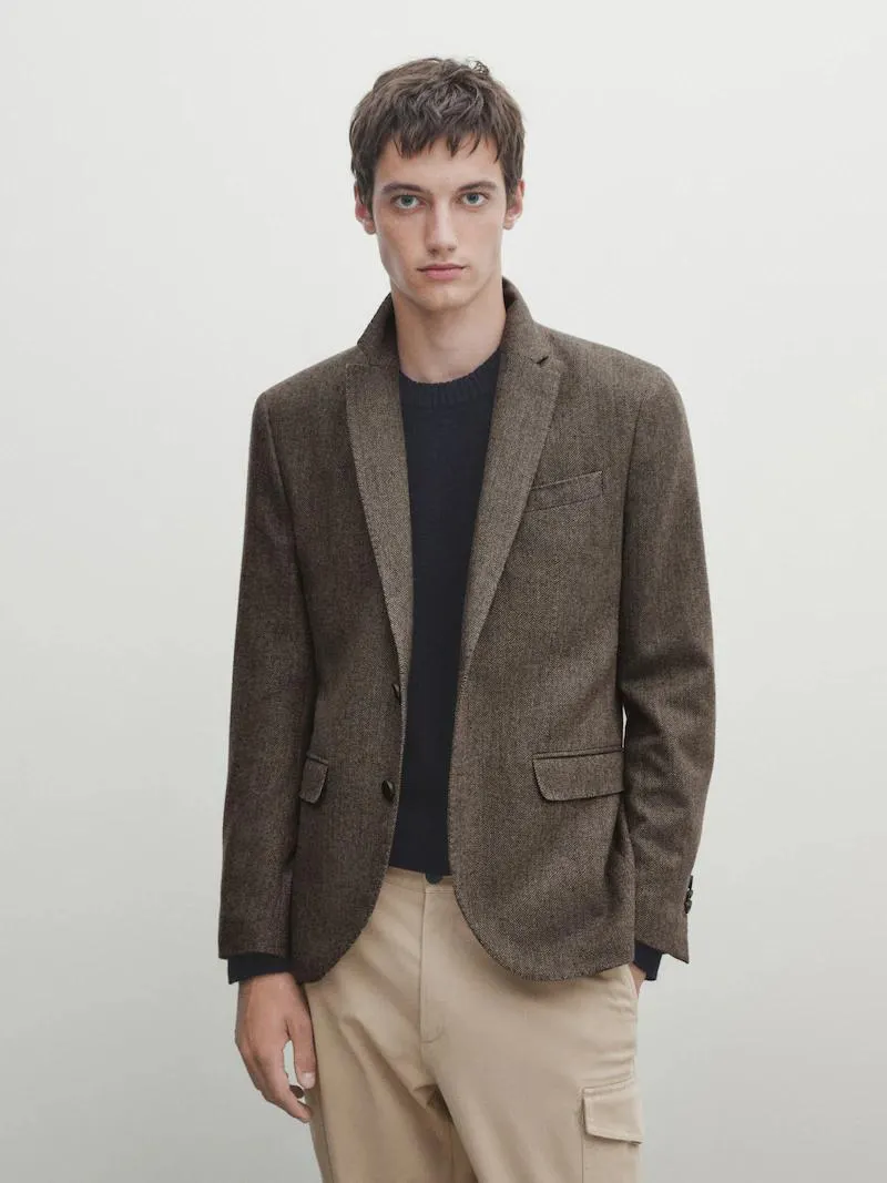 Americana espiga mezcla lana