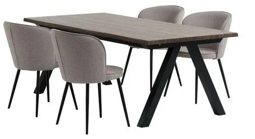 Mesa SANDBY L210 roble oscuro + 4 sillas RISSKOV gris claro